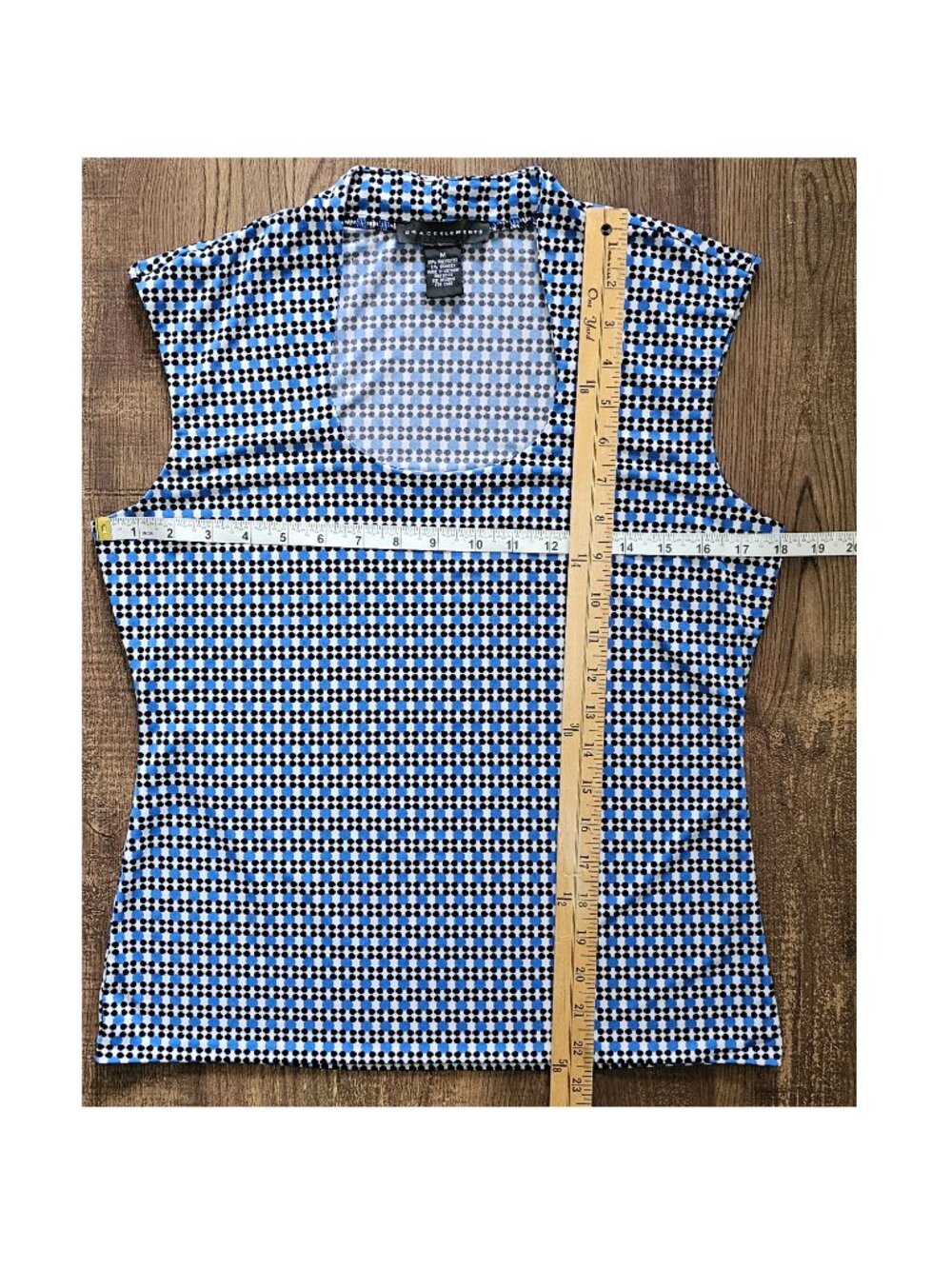 Grace Elements U-Neck Sleeveless Blouse Top w- Geometric Print, M